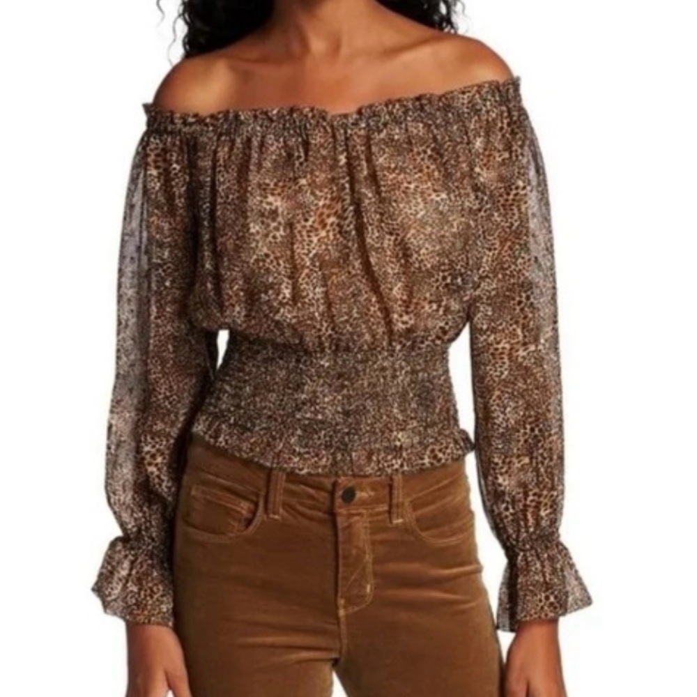 L'AGENCE Leopard Print Off-Shoulder Blouse